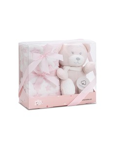 Set Peluche Crochet Oso+Manta Estrella Rosa