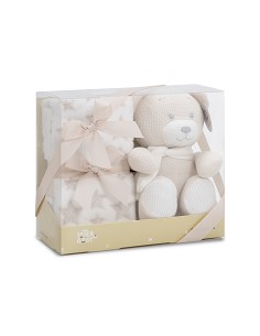Set Peluche Crochet Oso+Manta Estrella Beig