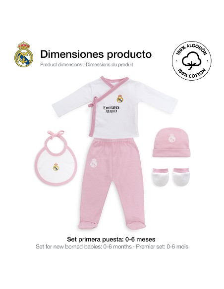 Set Regalo 5 Pcs 100% Alg  T 0-6 m Mod Real Madrid Rosa