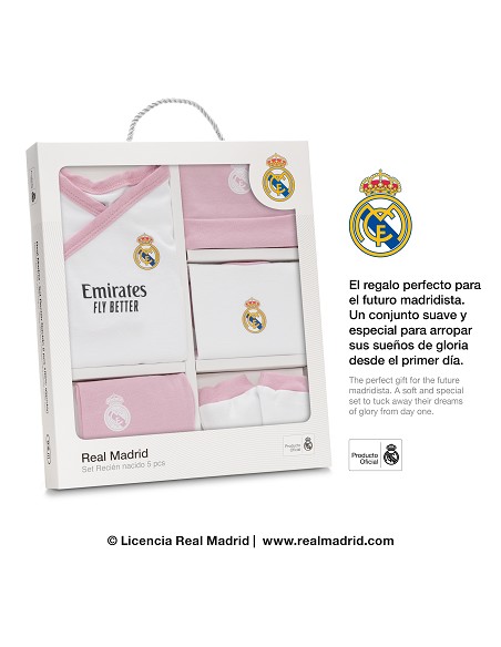 Set Regalo 5 Pcs 100% Alg  T 0-6 m Mod Real Madrid Rosa