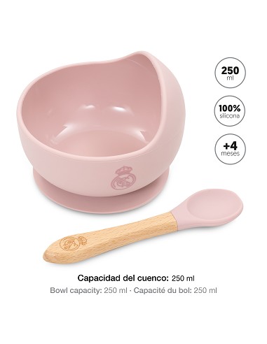 Cuenco con Ventosa+Cuchara de Silicona Rosa