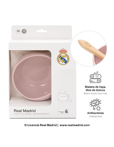 Cuenco con Ventosa+Cuchara de Silicona Rosa