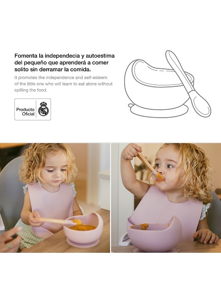 Cuenco con Ventosa+Cuchara de Silicona Rosa