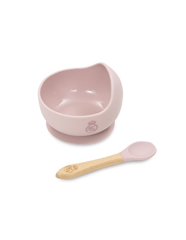 Cuenco con Ventosa+Cuchara de Silicona Rosa