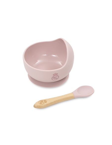 Cuenco con Ventosa+Cuchara de Silicona Rosa