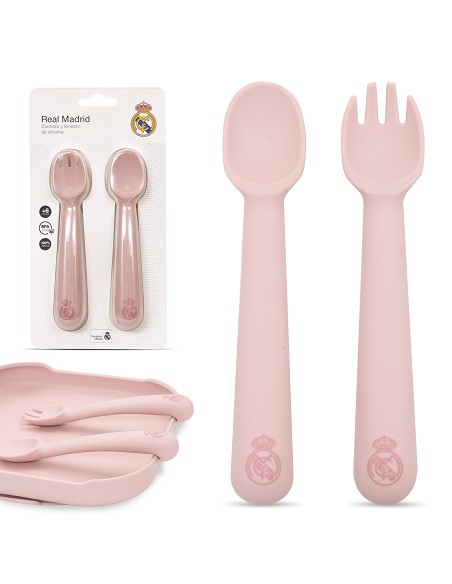 Cuchara y Tenedor de Silicona Rosa
