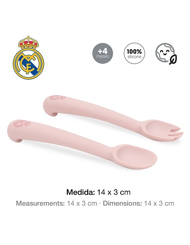 Cuchara y Tenedor de Silicona Rosa