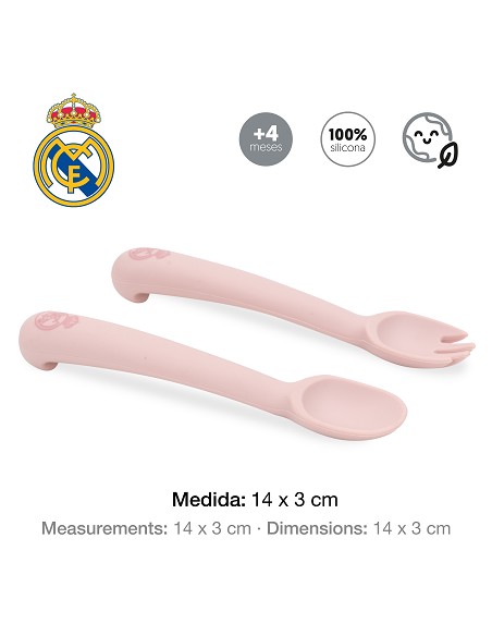 Cuchara y Tenedor de Silicona Rosa