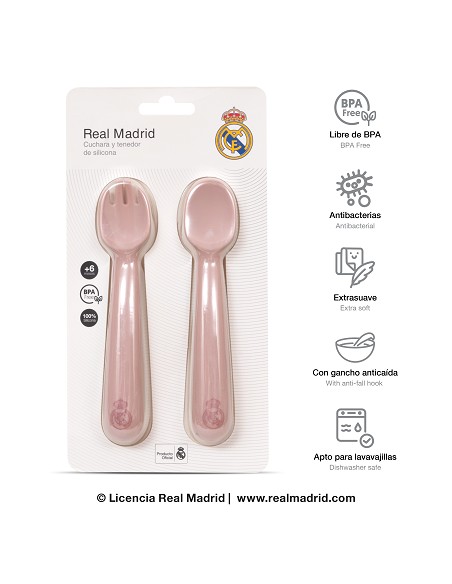 Cuchara y Tenedor de Silicona Rosa