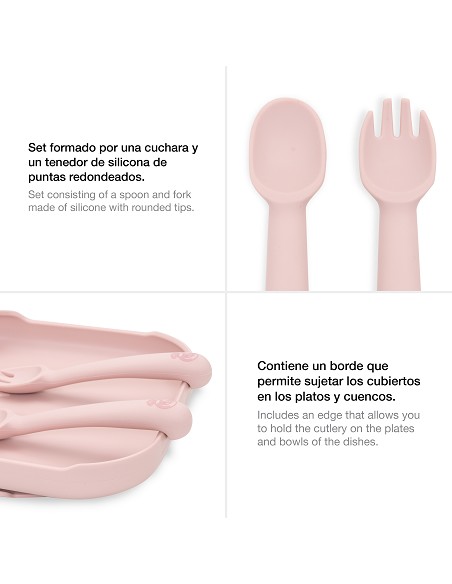 Cuchara y Tenedor de Silicona Rosa
