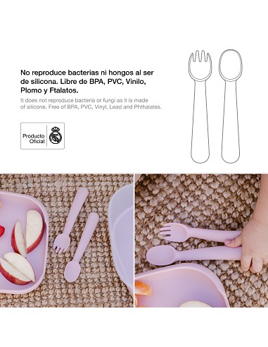 Cuchara y Tenedor de Silicona Rosa