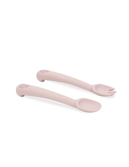 Cuchara y Tenedor de Silicona Rosa