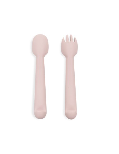 Cuchara y Tenedor de Silicona Rosa