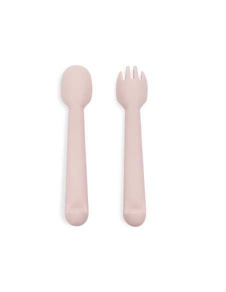 Cuchara y Tenedor de Silicona Rosa