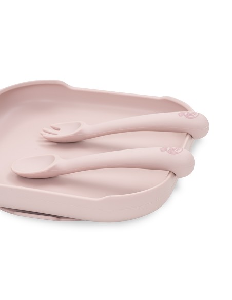 Cuchara y Tenedor de Silicona Rosa