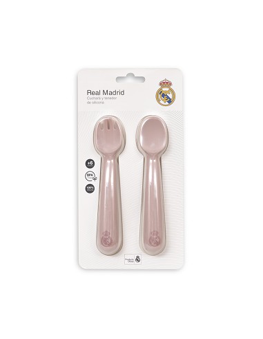 Cuchara y Tenedor de Silicona Rosa