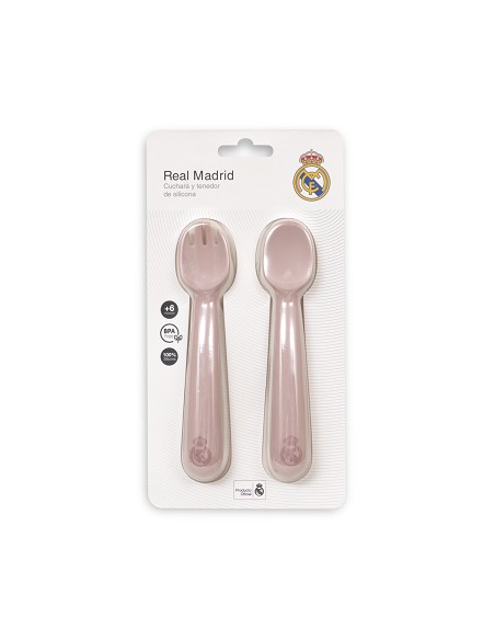Cuchara y Tenedor de Silicona Rosa