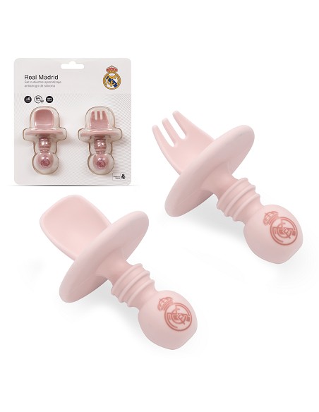 Cubiertos Aprendizaje Antiahogo de Silicona Rosa