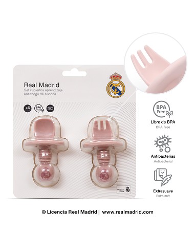 Cubiertos Aprendizaje Antiahogo de Silicona Rosa