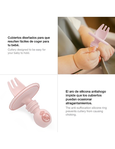 Cubiertos Aprendizaje Antiahogo de Silicona Rosa
