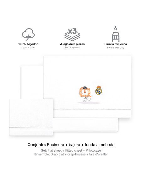 Triptico Minicuna Real Madrid Leon Escudo Bco/Gris