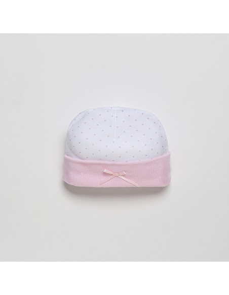 Set Regalo 4 Pcs 100% Alg  T 0-6 M(Gorro-Peucos-Manoplas-Babero) Rosa