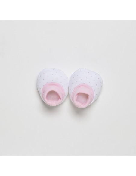 Set Regalo 4 Pcs 100% Alg  T 0-6 M(Gorro-Peucos-Manoplas-Babero) Rosa