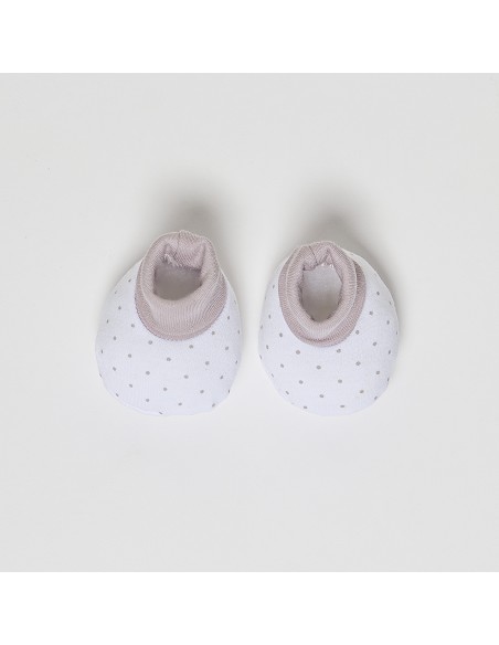 Set Regalo 4 Pcs 100% Alg  T 0-6 M(Gorro-Peucos-Manoplas-Babero) Beig