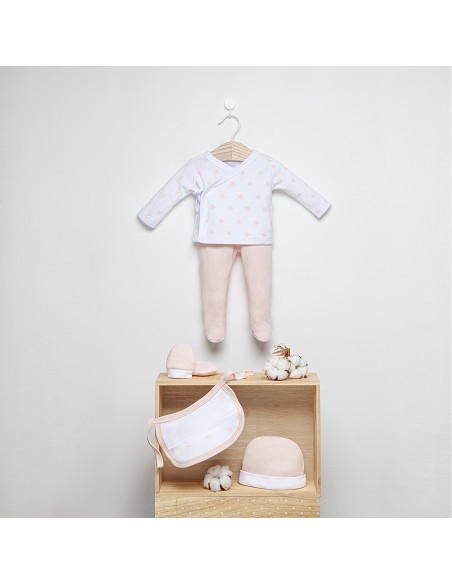 Set Regalo 5 Pcs 100% Alg  T 0-6 m Mod Estrellas Rosa