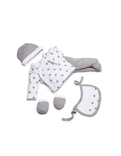 Set Regalo 5 Pcs 100% Alg  T 0-6 m Mod Estrellas Gris