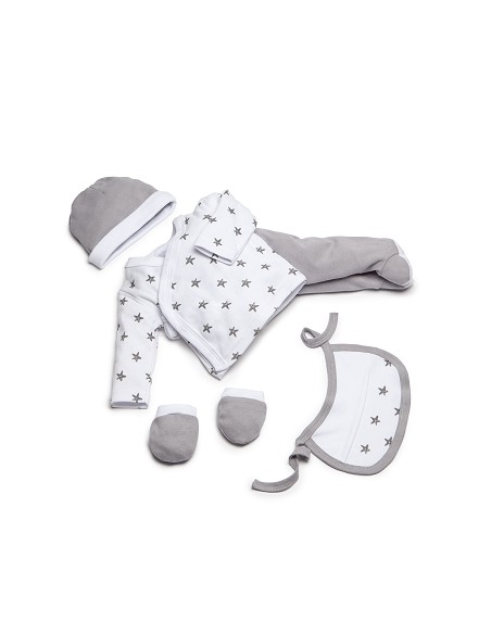 Set Regalo 5 Pcs 100% Alg  T 0-6 m Mod Estrellas Gris