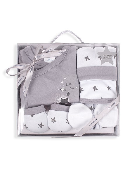 Set Regalo 5 Pzs 100% Algo Talla 0-6 Mod. Love You Gris