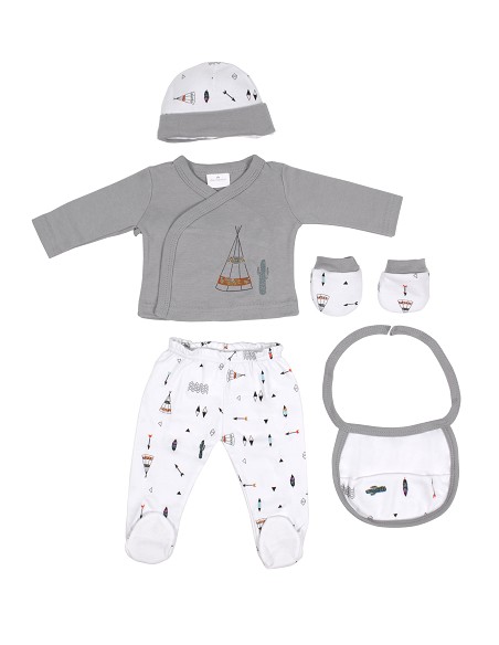 Set Regalo 5 Pcs 100% Alg  T 0-6 m Mod. Dakota Gris