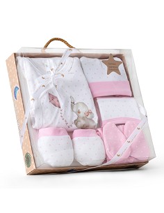 Set Regalo 5 Pcs 100% Alg  T 0-6 m Mod Elefantito Rosa