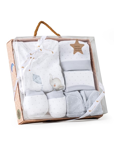Set Regalo 5 Pcs 100% Alg  T 0-6 m Mod Elefantito Gris