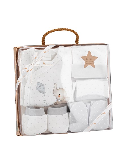 Set Regalo 5 Pcs 100% Alg  T 0-6 m Mod Elefantito Gris