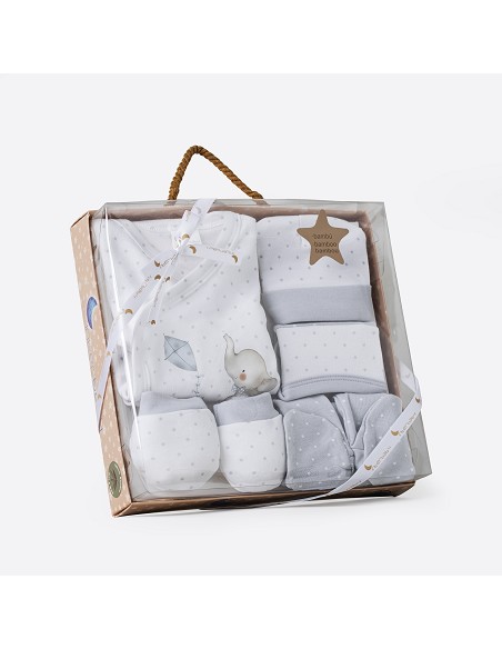 Set Regalo 5 Pcs 100% Alg  T 0-6 m Mod Elefantito Gris