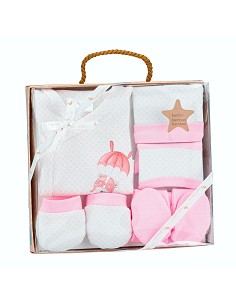 Set Regalo 5 Pcs 100% Alg  T 0-6 m Mod Paracaidas Rosa