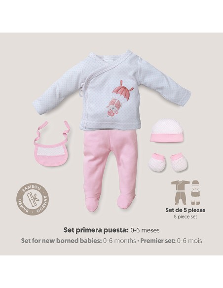 Set Regalo 5 Pcs 100% Alg  T 0-6 m Mod Paracaidas Rosa