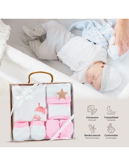 Set Regalo 5 Pcs 100% Alg  T 0-6 m Mod Paracaidas Rosa