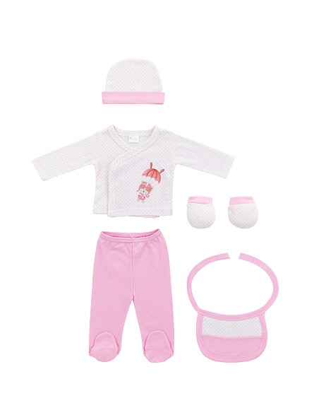 Set Regalo 5 Pcs 100% Alg  T 0-6 m Mod Paracaidas Rosa