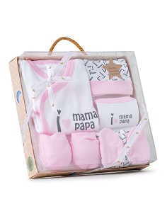 Set Regalo 5 Pcs 100% Alg  T 0-6 m Mod I Love Mama-Papa Rosa