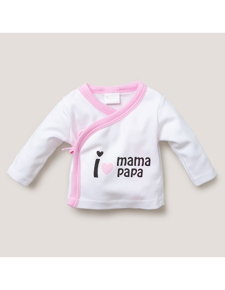 Set Regalo 5 Pcs 100% Alg  T 0-6 m Mod I Love Mama-Papa Rosa