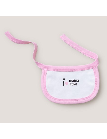 Set Regalo 5 Pcs 100% Alg  T 0-6 m Mod I Love Mama-Papa Rosa