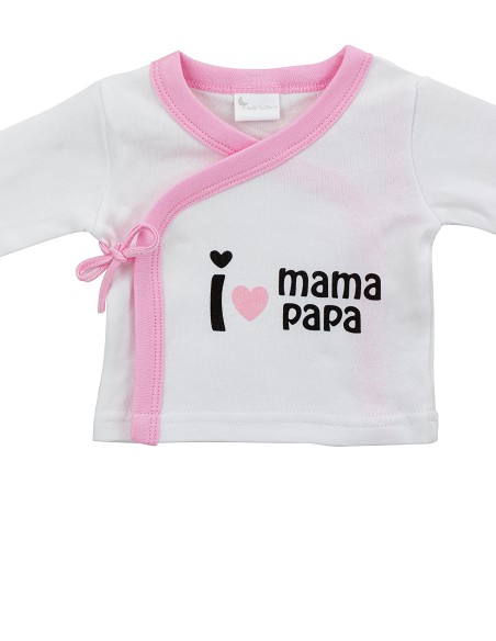 Set Regalo 5 Pcs 100% Alg  T 0-6 m Mod I Love Mama-Papa Rosa