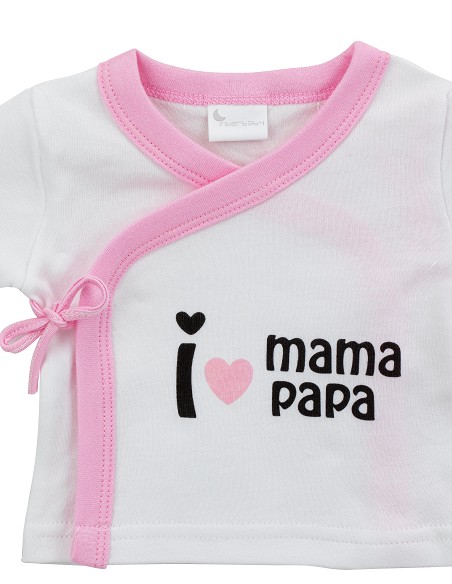 Set Regalo 5 Pcs 100% Alg  T 0-6 m Mod I Love Mama-Papa Rosa