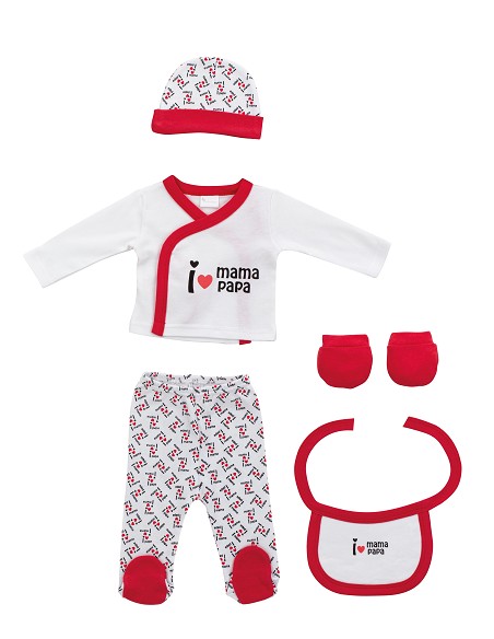 Set Regalo 5 Pcs 100% Alg  T 0-6 m Mod I Love Mama-Papa Rojo