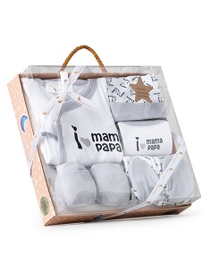 Set Regalo 5 Pcs 100% Alg  T 0-6 m Mod I Love Mama-Papa Gris