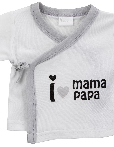 Set Regalo 5 Pcs 100% Alg  T 0-6 m Mod I Love Mama-Papa Gris