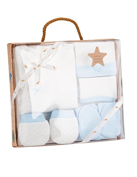 Set Regalo 5 Pcs 100% Alg  T 0-6 m Mod Topos Bamboo Azul